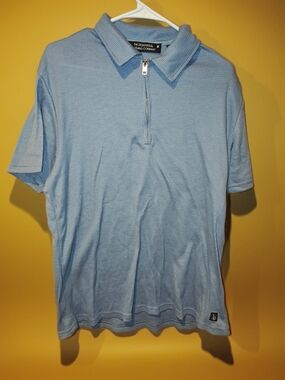 Light Blue Zip-Front Polo Shirt - Men's